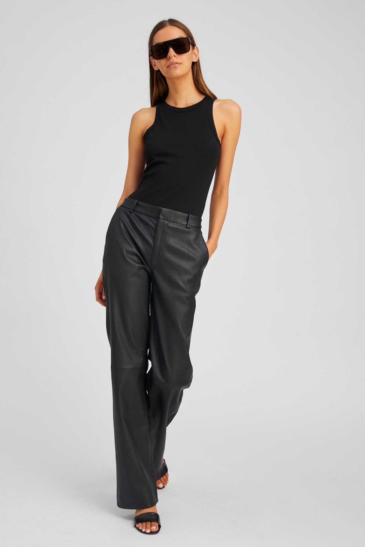 Black Leather Classic Trousers