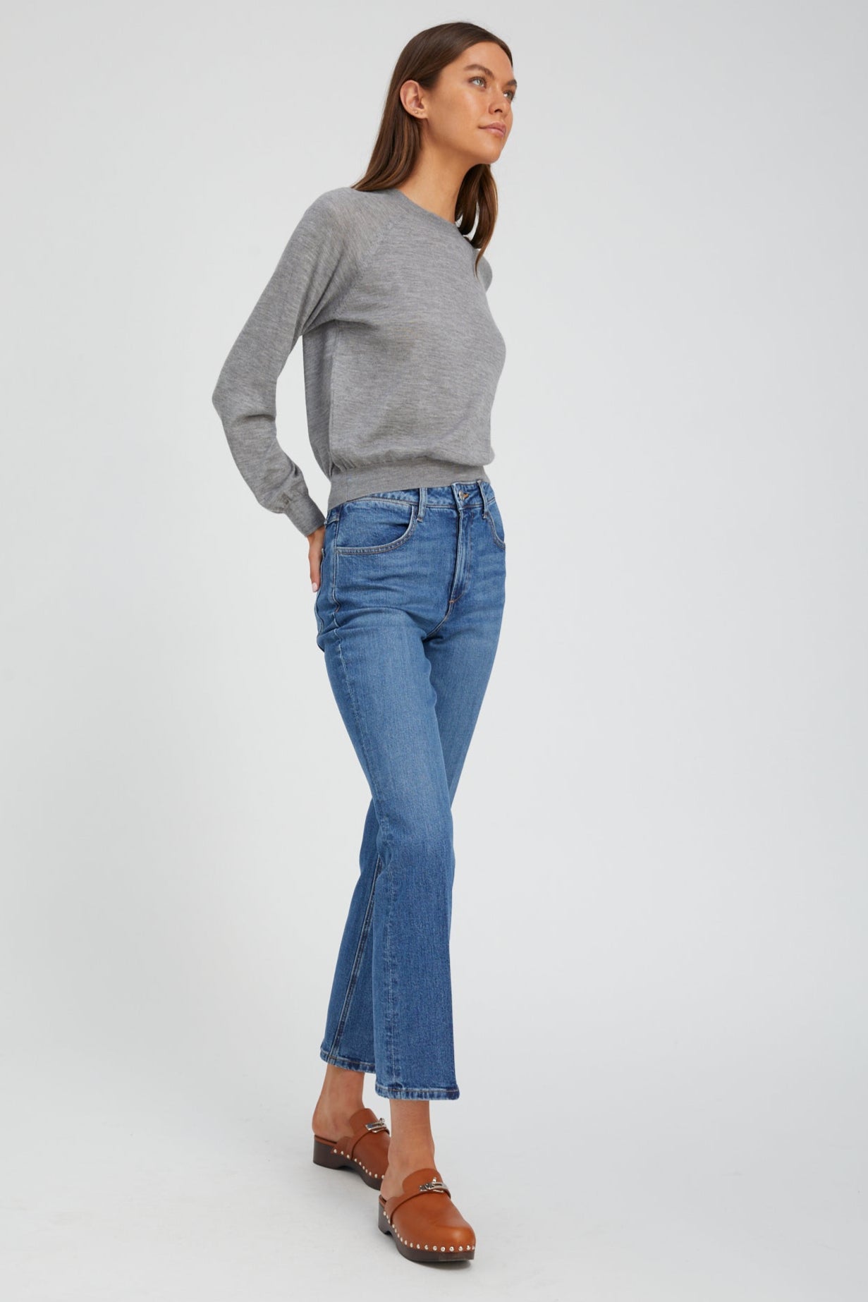 Grey Cashmere Long Sleeve Raglan Sweater
