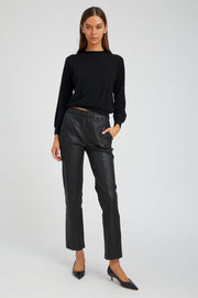 Black Leather Sophia Pintuck Joggers