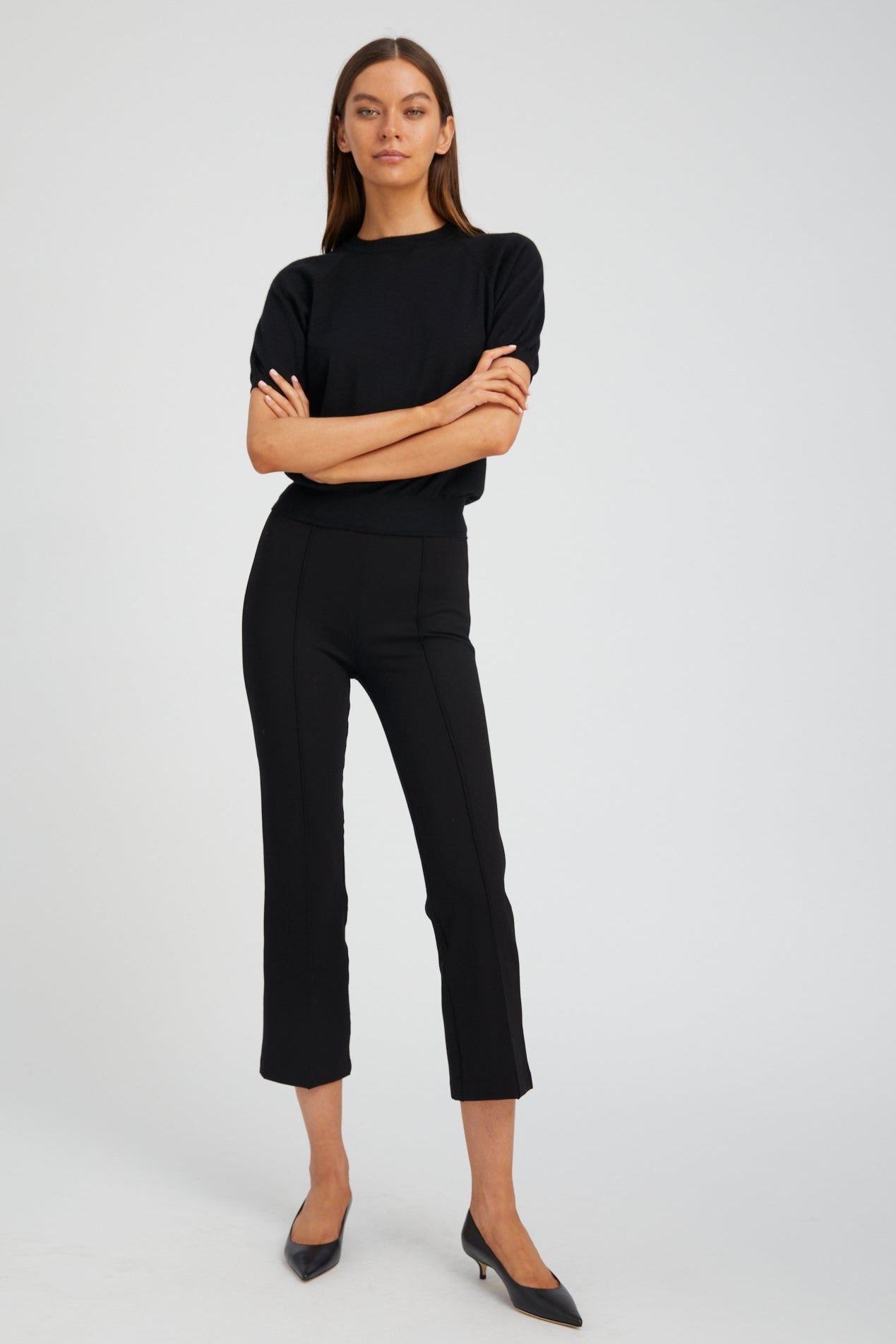 Black Casanova Ankle Flare Pintuck Pants