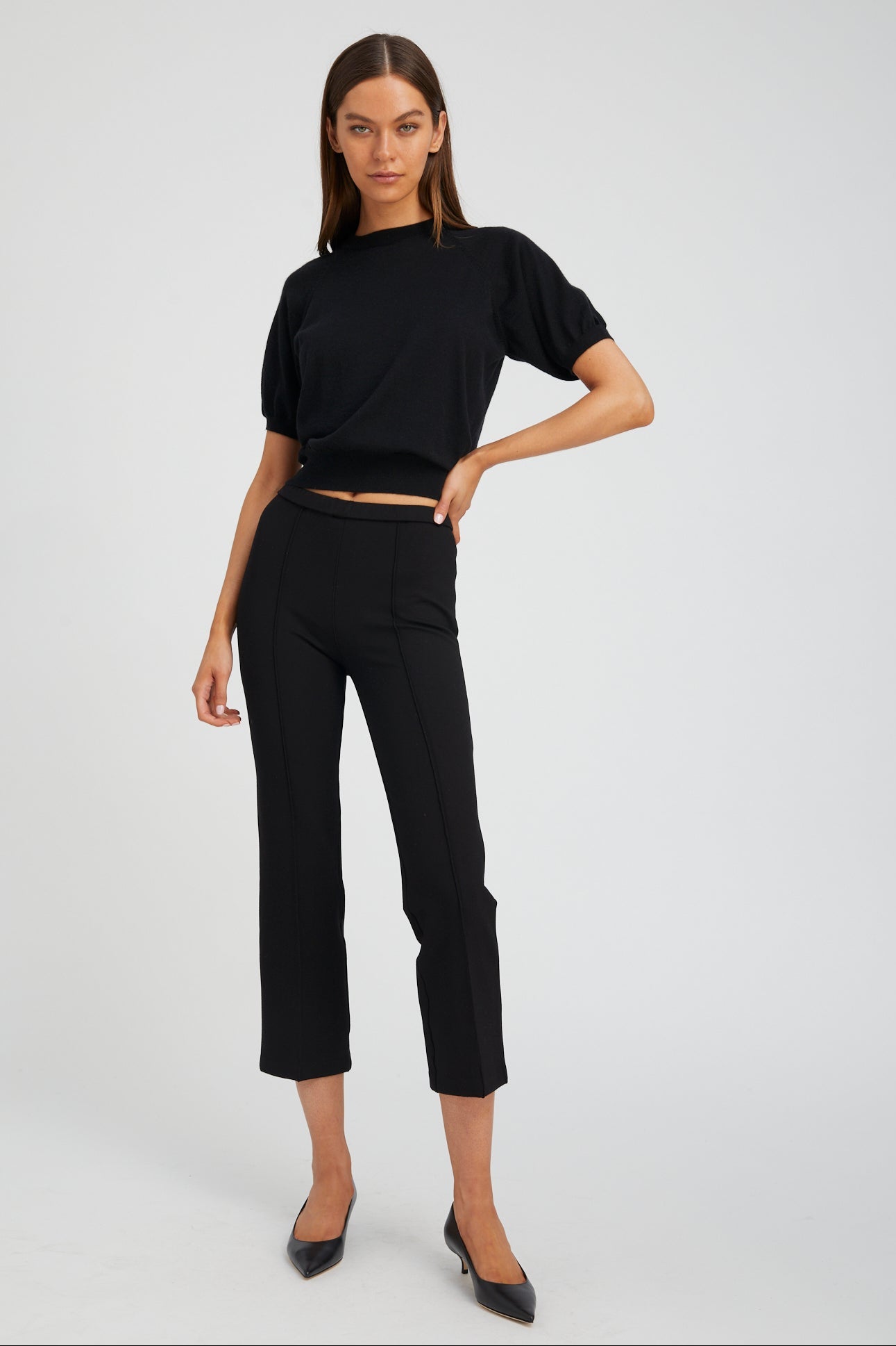 Black Casanova Ankle Flare Pintuck Pants