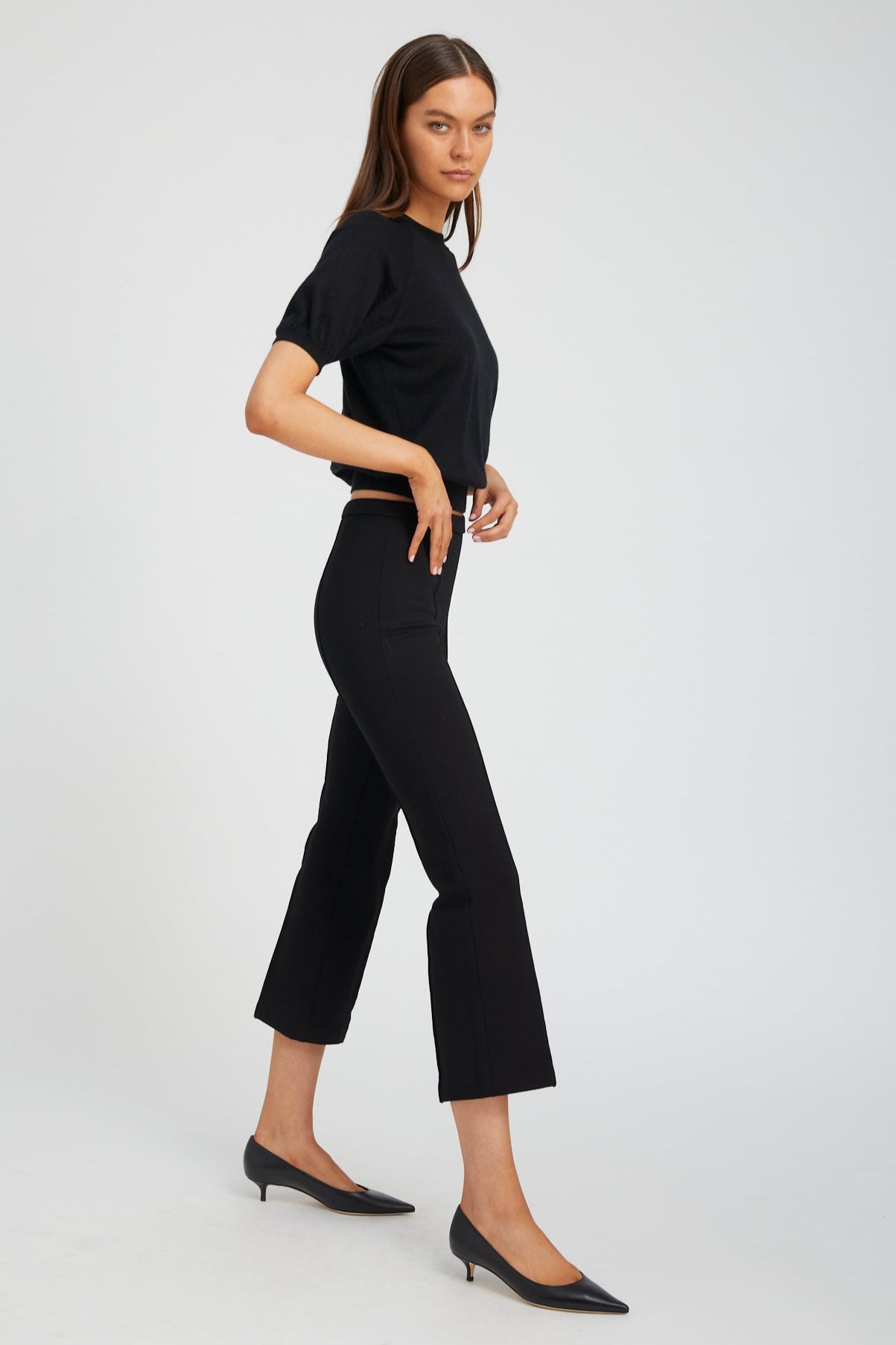 Black Casanova Ankle Flare Pintuck Pants