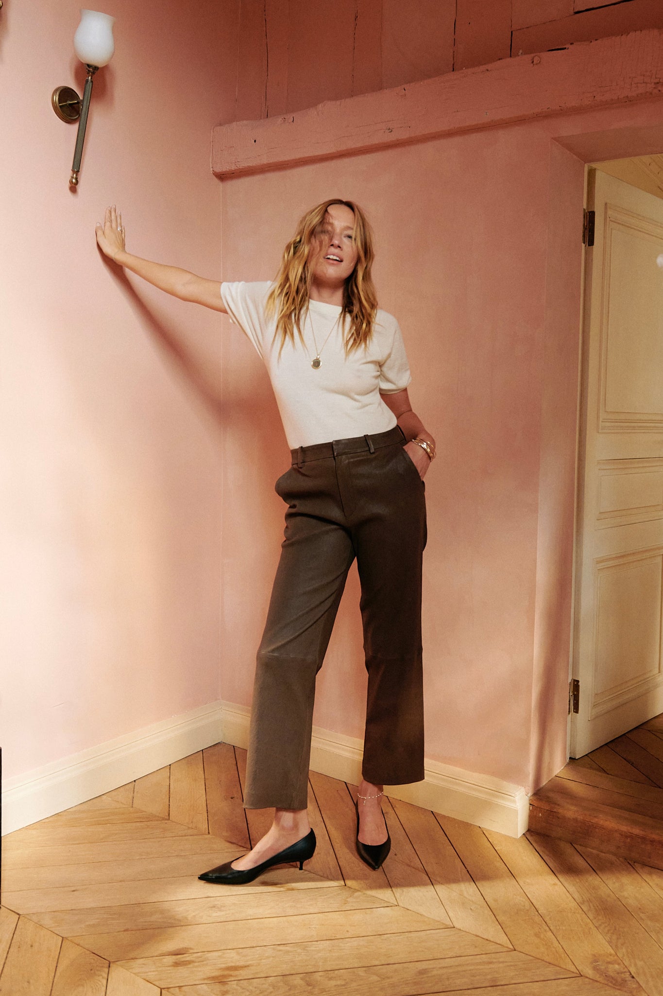 Truffle Leather Cropped Trousers
