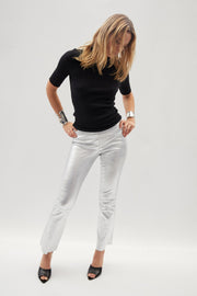 Metallic Silver Leather Ankle Flare