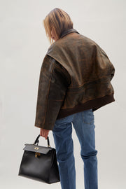 Brown Distressed Leather Aviator Jacket