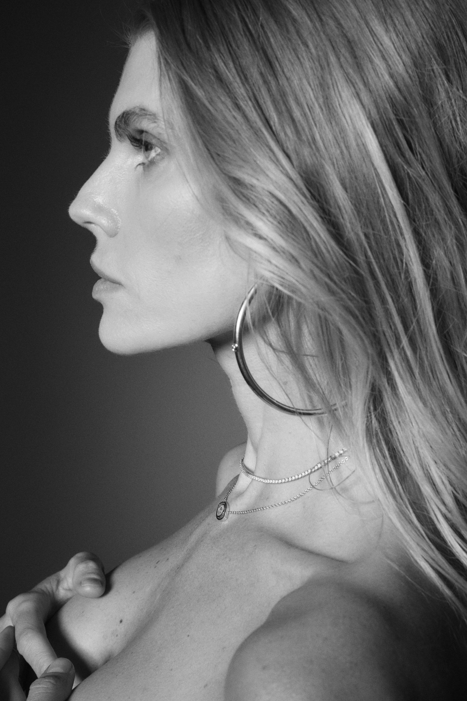 Diamond Bezel Hoop Earrings 70mm