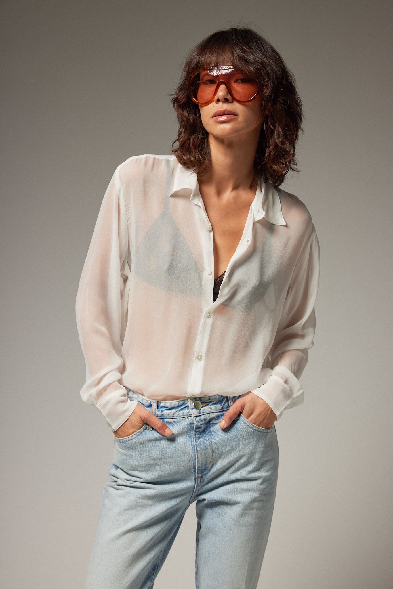 Mara Silk Chiffon Button Down