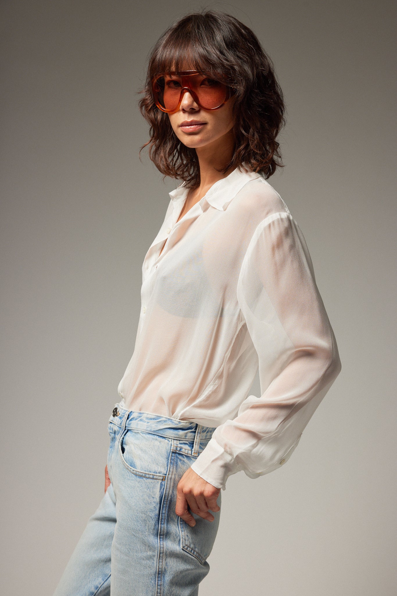 Mara Silk Chiffon Button Down