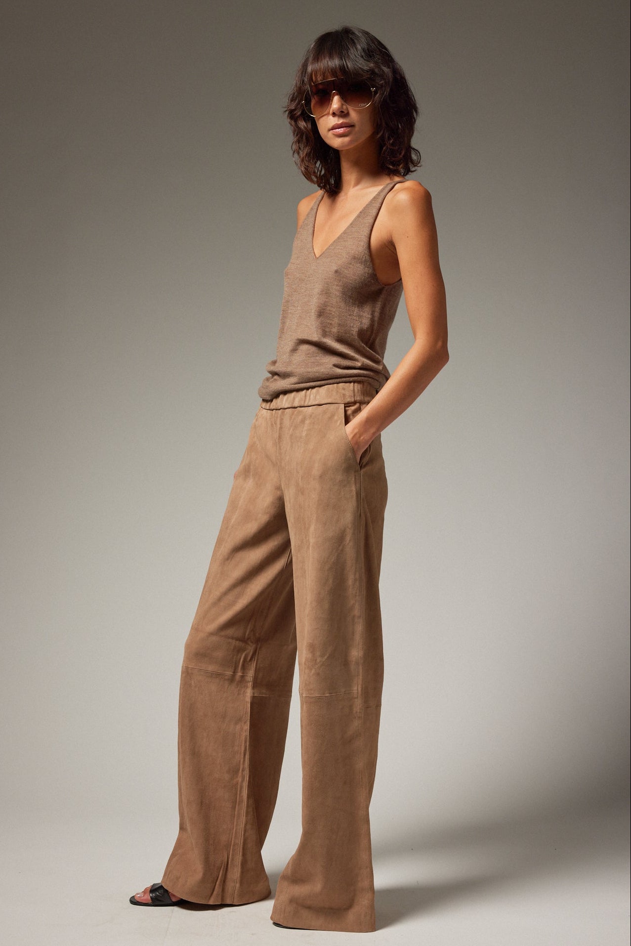 Suede Wide Leg Trousers