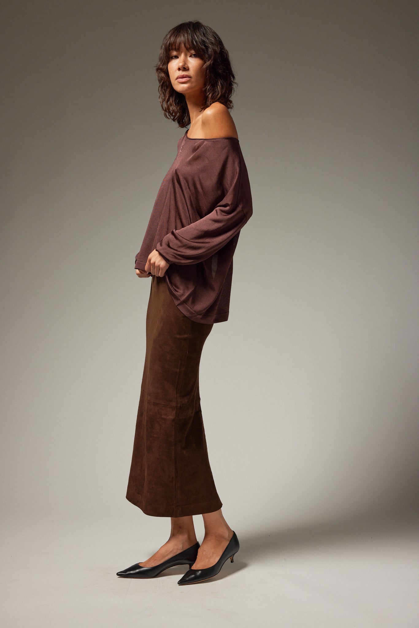 Silky Jersey Off Shoulder Sweater