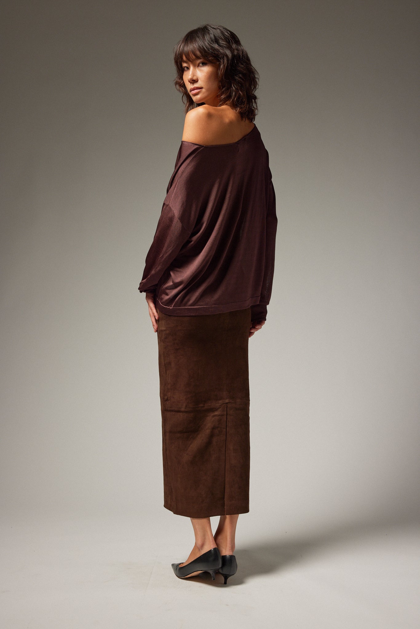 Silky Jersey Off Shoulder Sweater