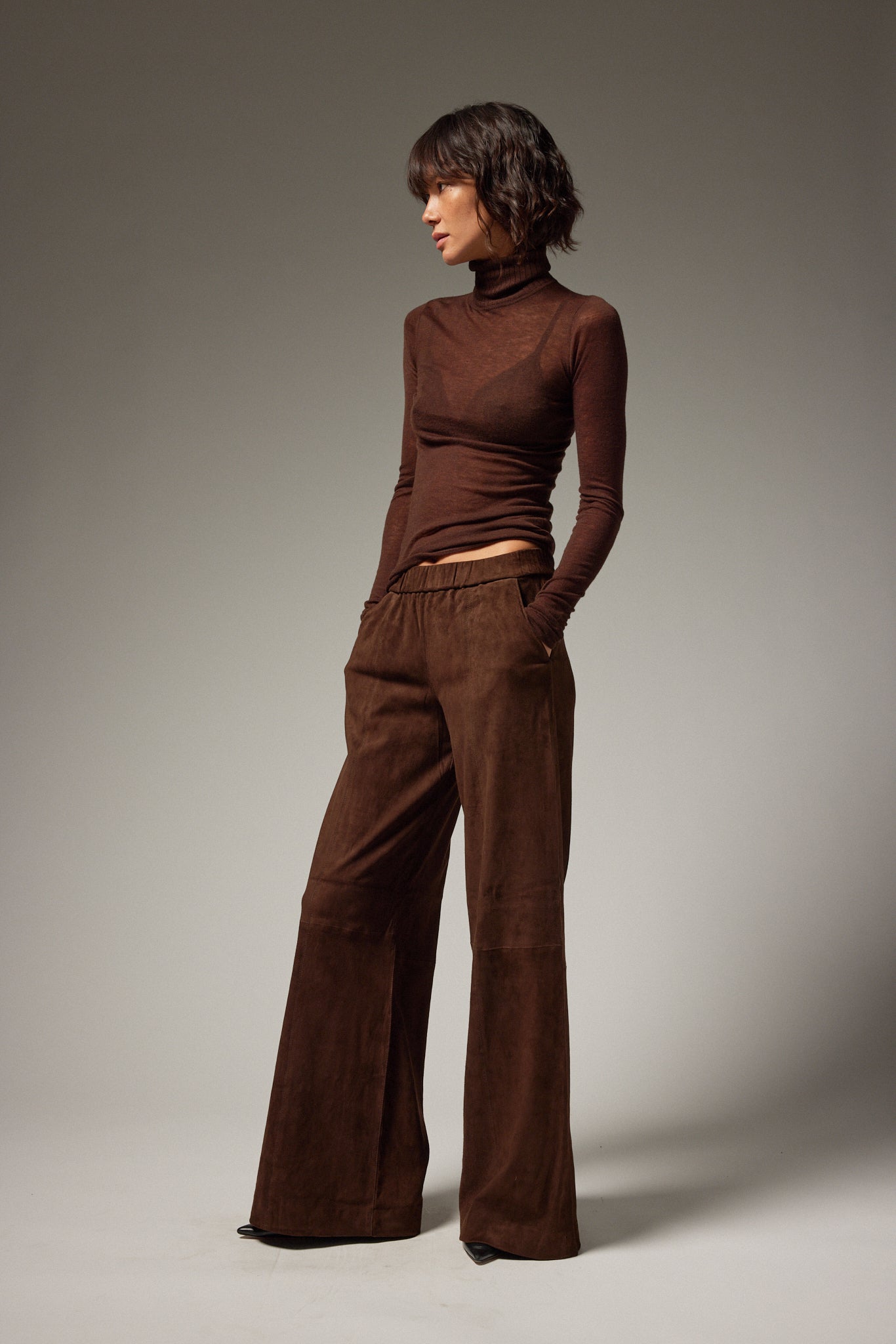 Suede Wide Leg Trousers