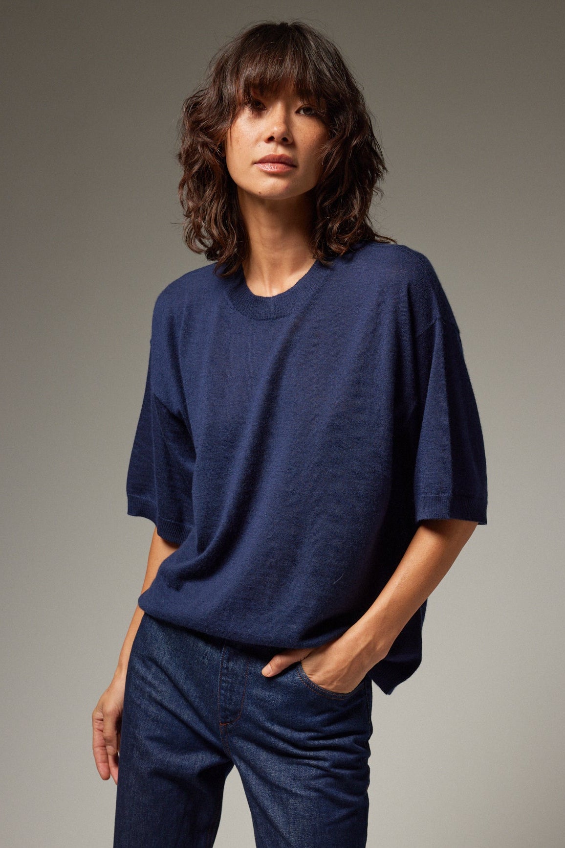Navy Cashmere Boxy Tee