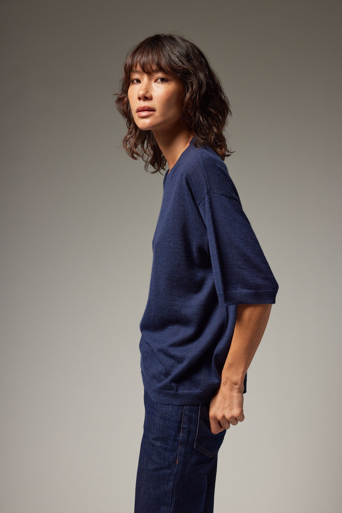 Navy Cashmere Boxy Tee