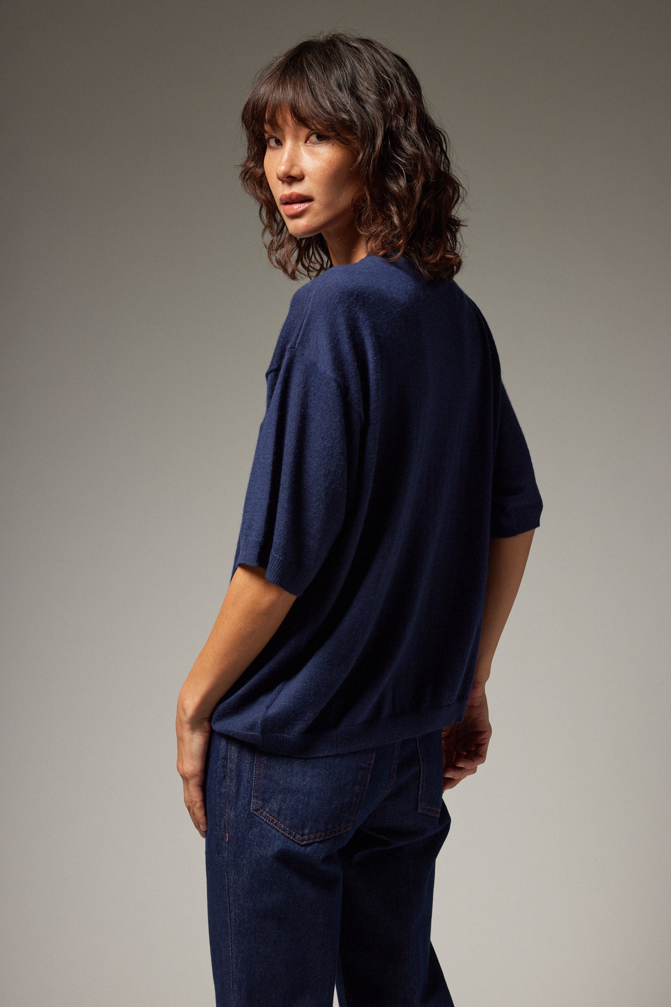 Navy Cashmere Boxy Tee