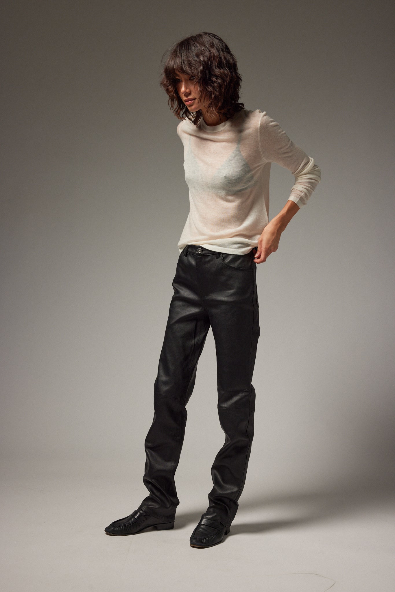 Slim Straight Leather Pants