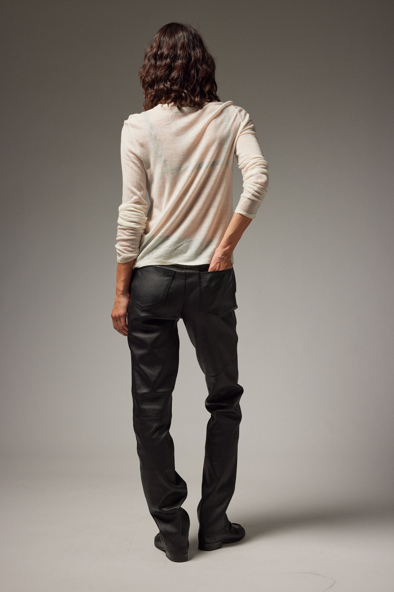 Slim Straight Leather Pants