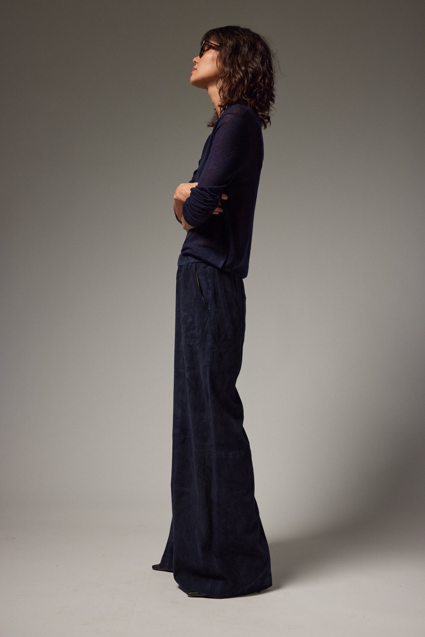 Wide Leg Suede Trousers