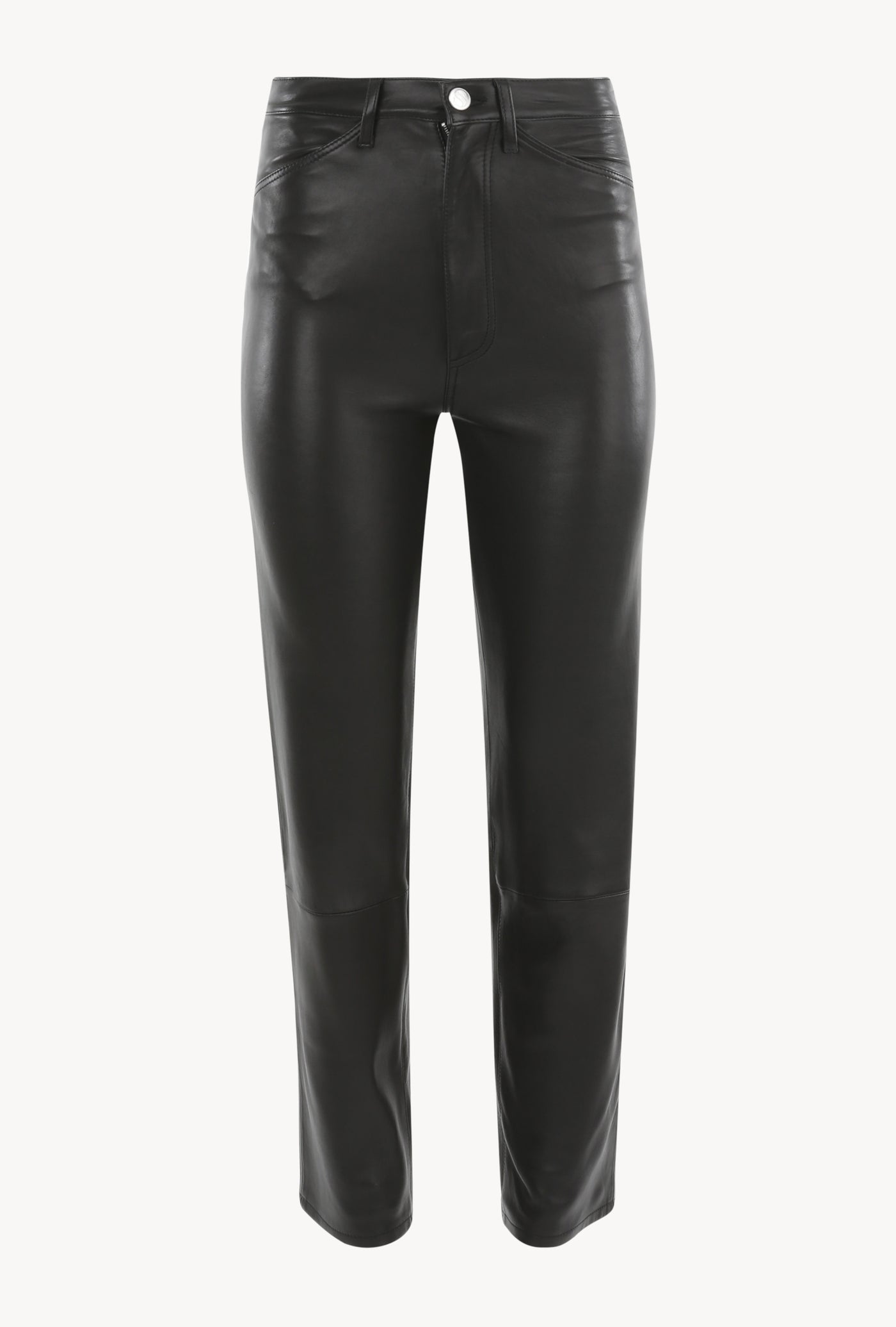 Black Leather 5 Pocket Straight Leg Pants