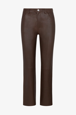 Brown leather five pocket ankle flare