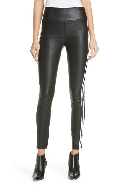 Black and White Stripe Leather Athletic Ankle Legging