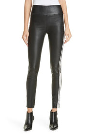 Black and White Stripe Leather Athletic Ankle Legging