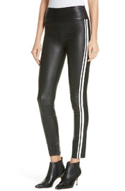 Black and White Stripe Leather Athletic Ankle Legging