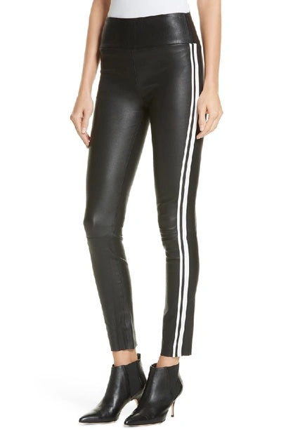 Black and White Stripe Leather Athletic Ankle Legging