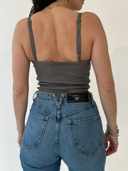 Washed Grey Leather Camisole Tank