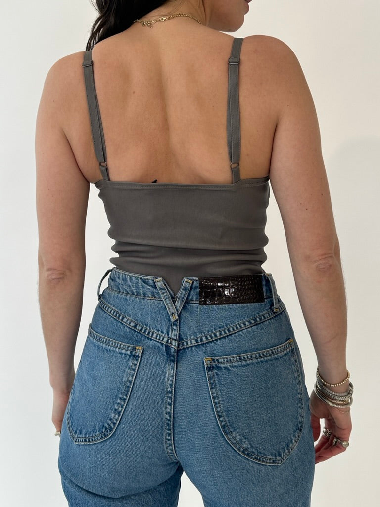 Washed Grey Leather Camisole Tank