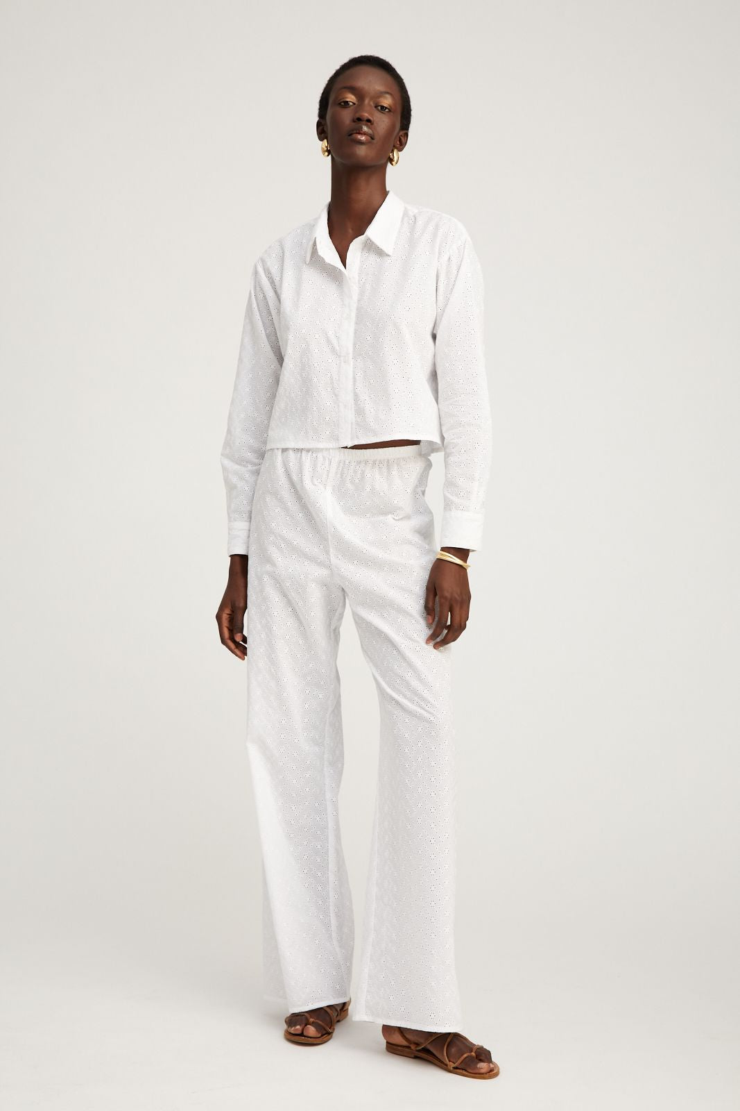 White Eyelet Easy Pants