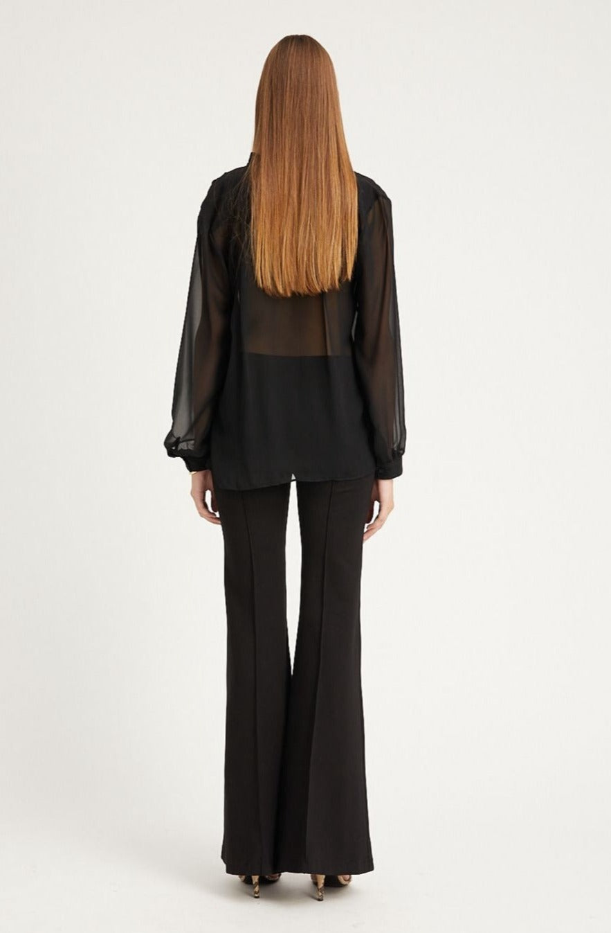 Black Casanova Ultra Flare Pintuck Pants