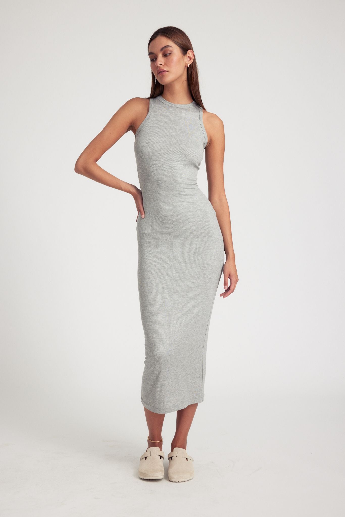 Heather Grey Rib Racer Maxi Dress