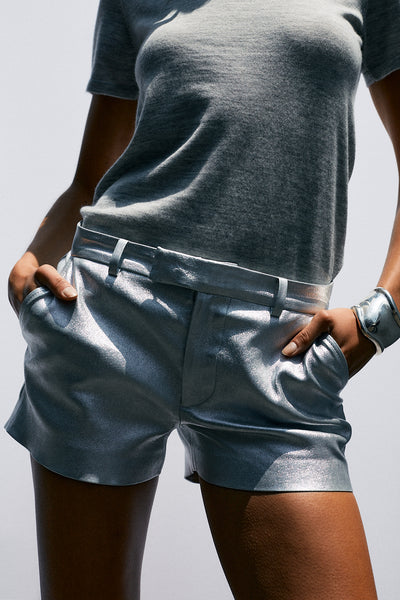 Silver Leather Mini Trouser Shorts