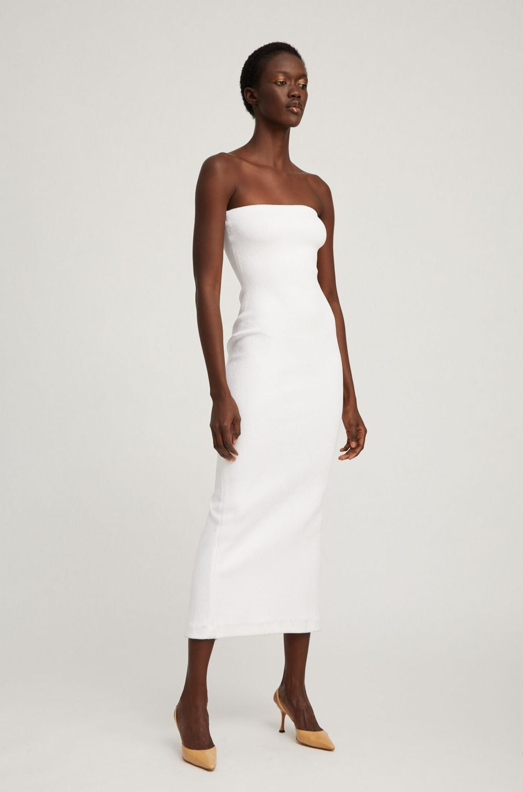 White Stretch Jacquard Tube Dress