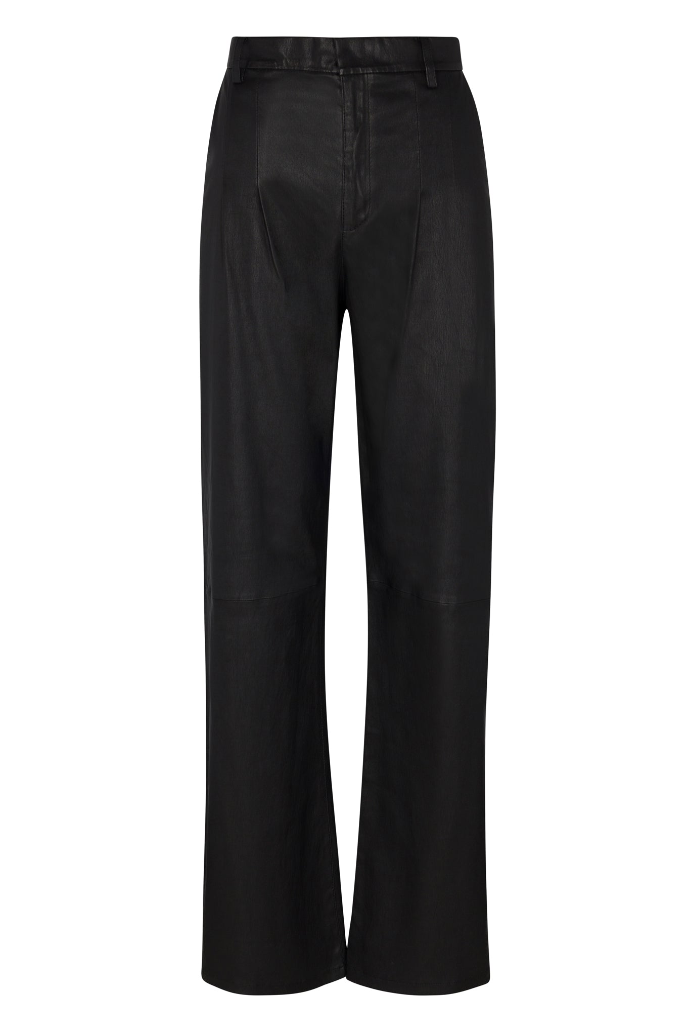 Black Leather Straight Leg Trousers