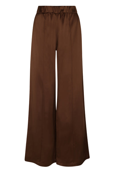 Dark Chocolate Silk Wide Leg Pintuck Pants