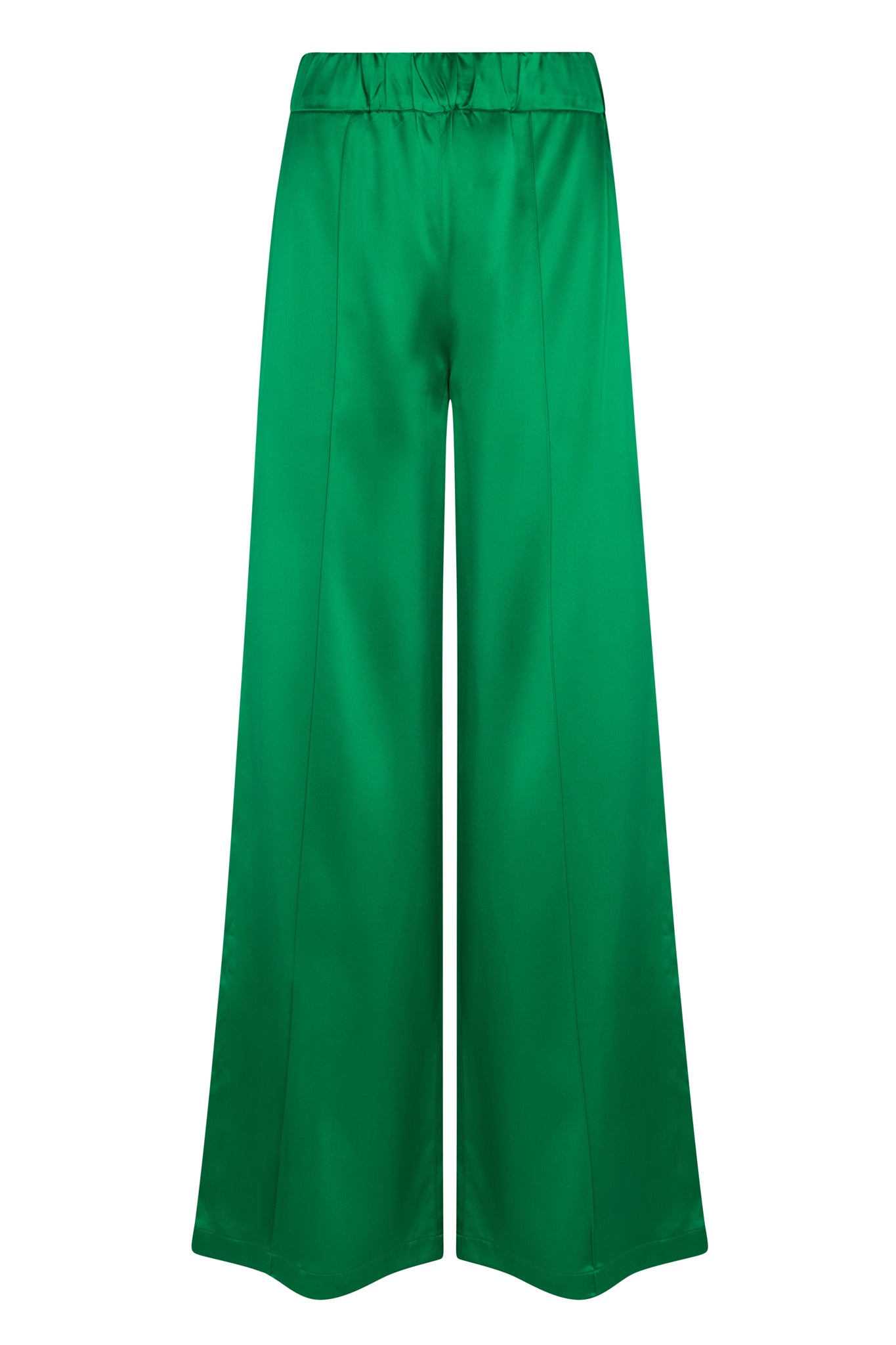 Green Silk Wide Leg Pintuck Pants