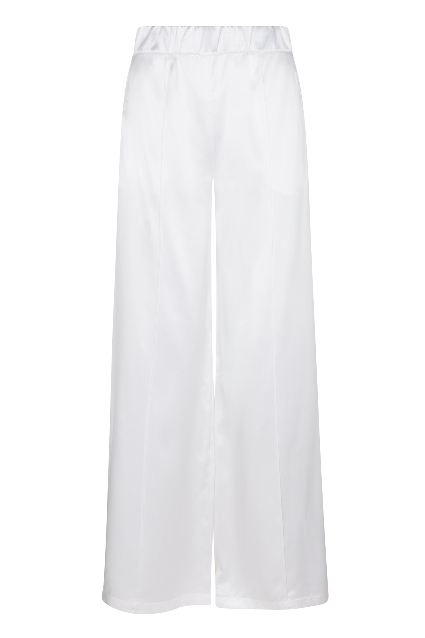 White Silk Wide Leg Pintuck Pants