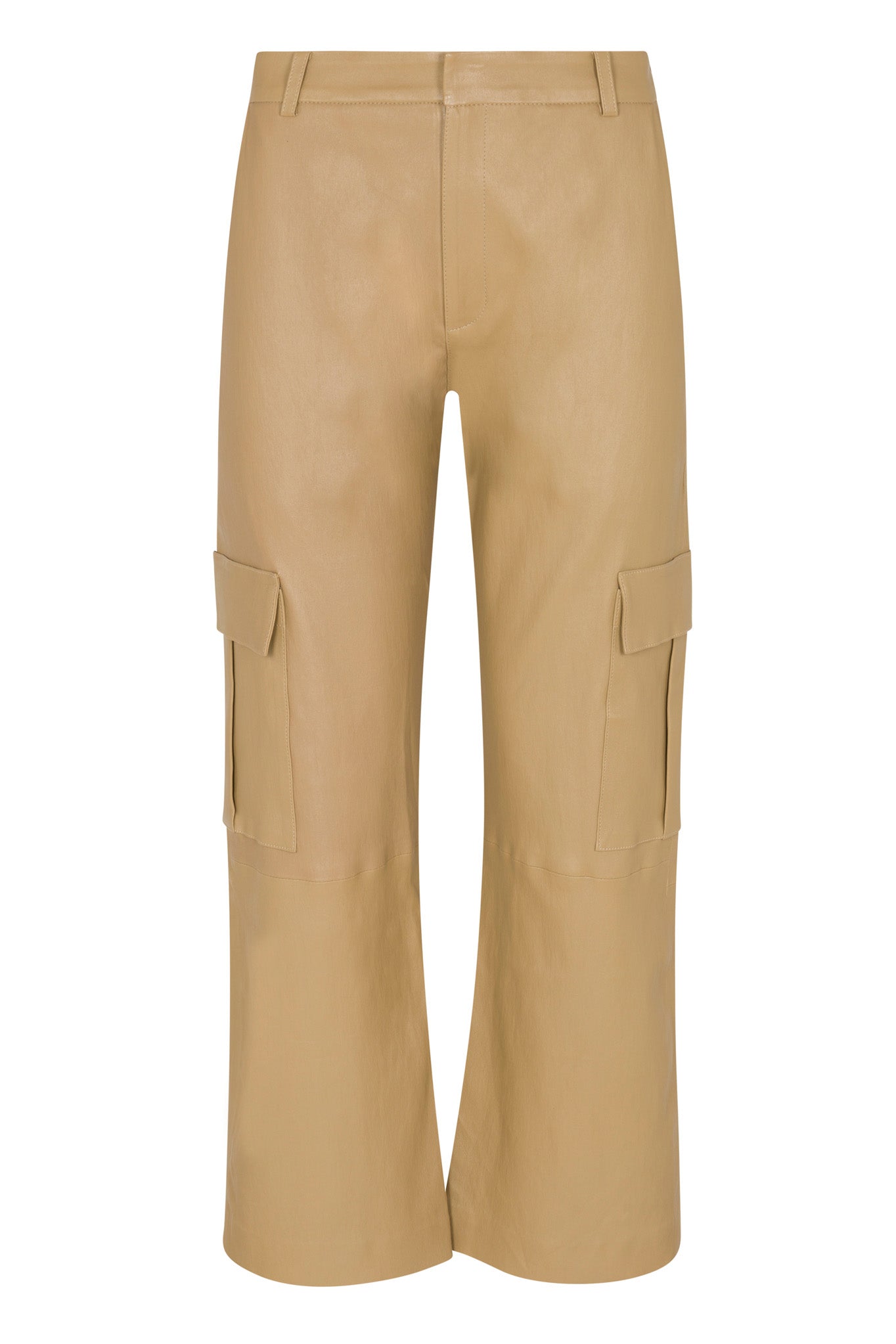 Khaki Leather Cropped Baggy Cargo Pants
