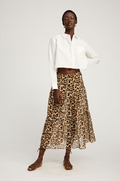 Leopard Silk Chiffon Ruffle Maxi Skirt