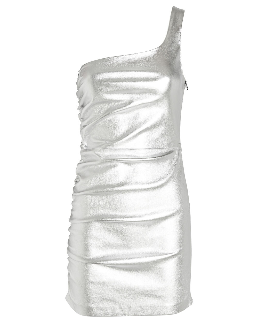 Silver Shirred One Shoulder Dress