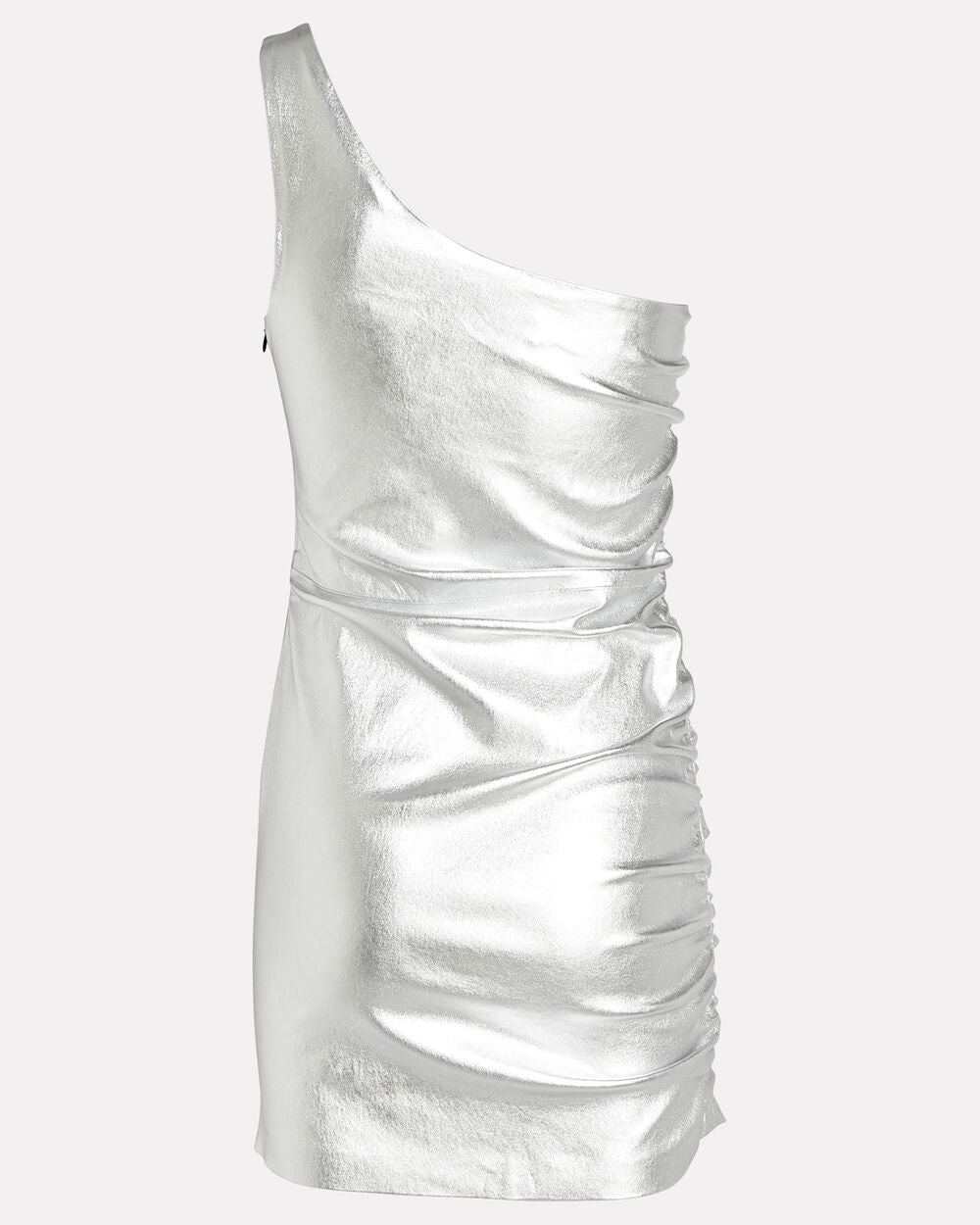 Silver Shirred One Shoulder Dress