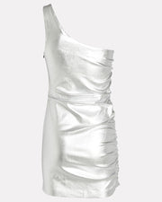 Silver Shirred One Shoulder Dress