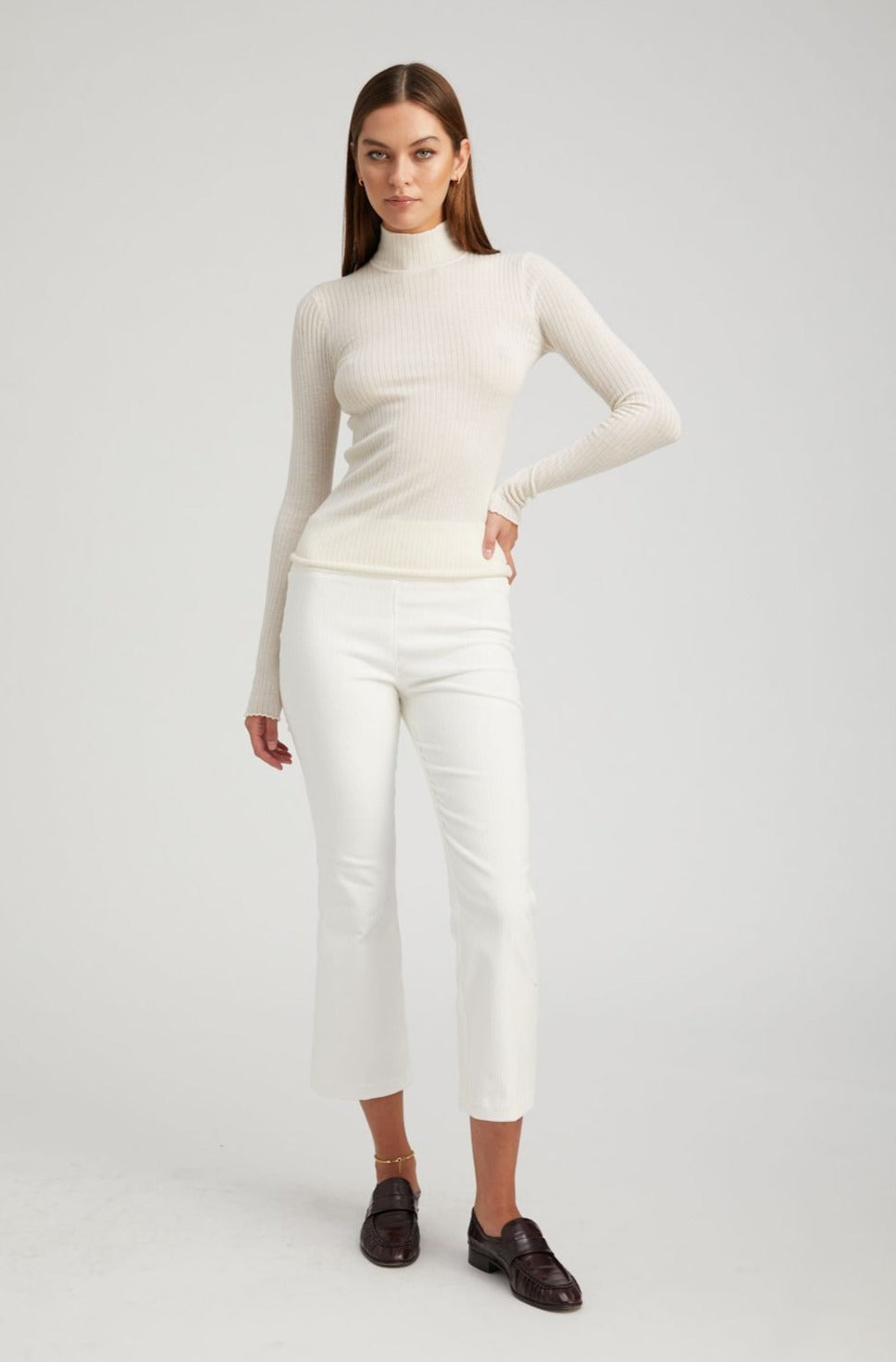 White Corduroy Crop Flare Pants