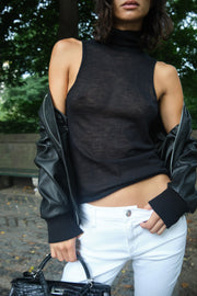 Tissue Sleeveless Mock Neck