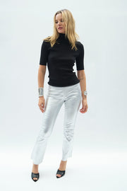 Metallic Silver Leather Ankle Flare