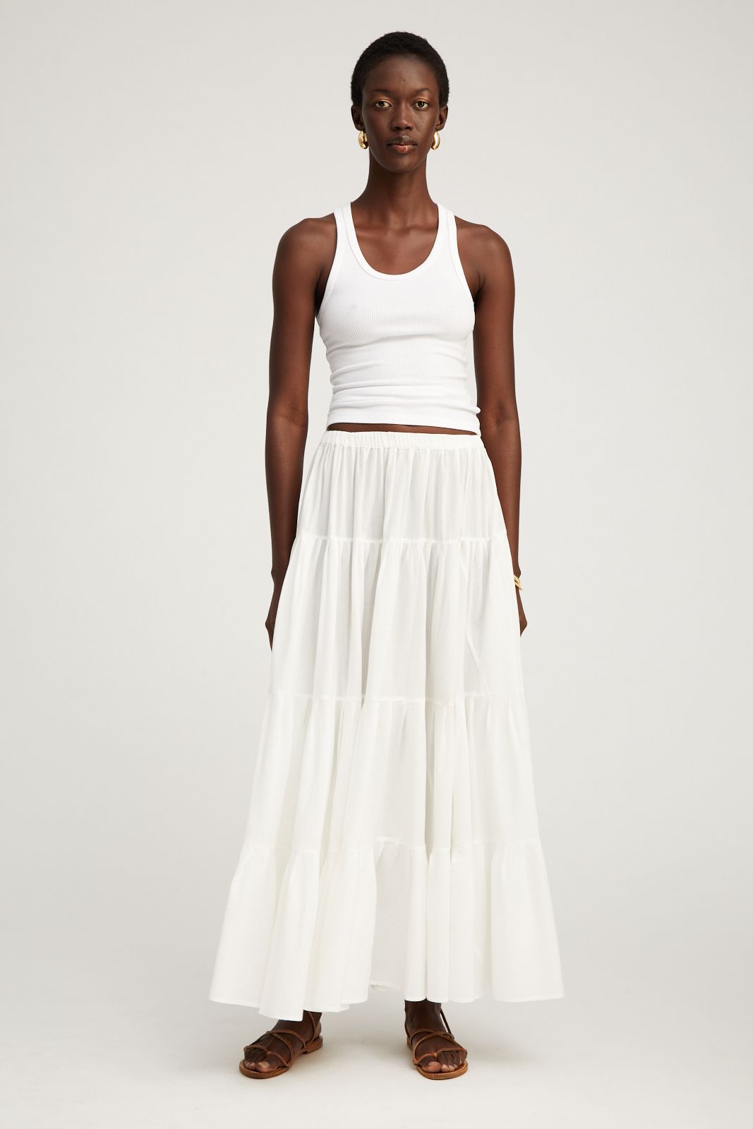 White Voile Tiered Maxi Skirt