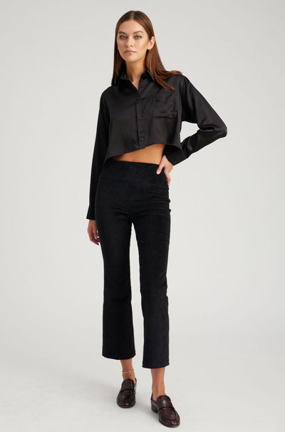 Black Silk Cropped Button Down