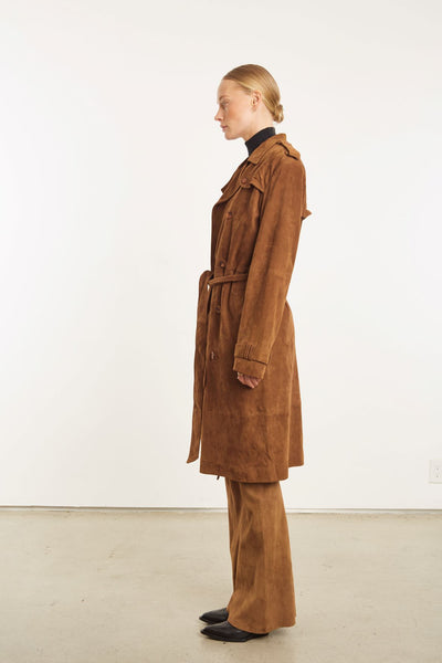 Dark Cognac Suede Trench Coat